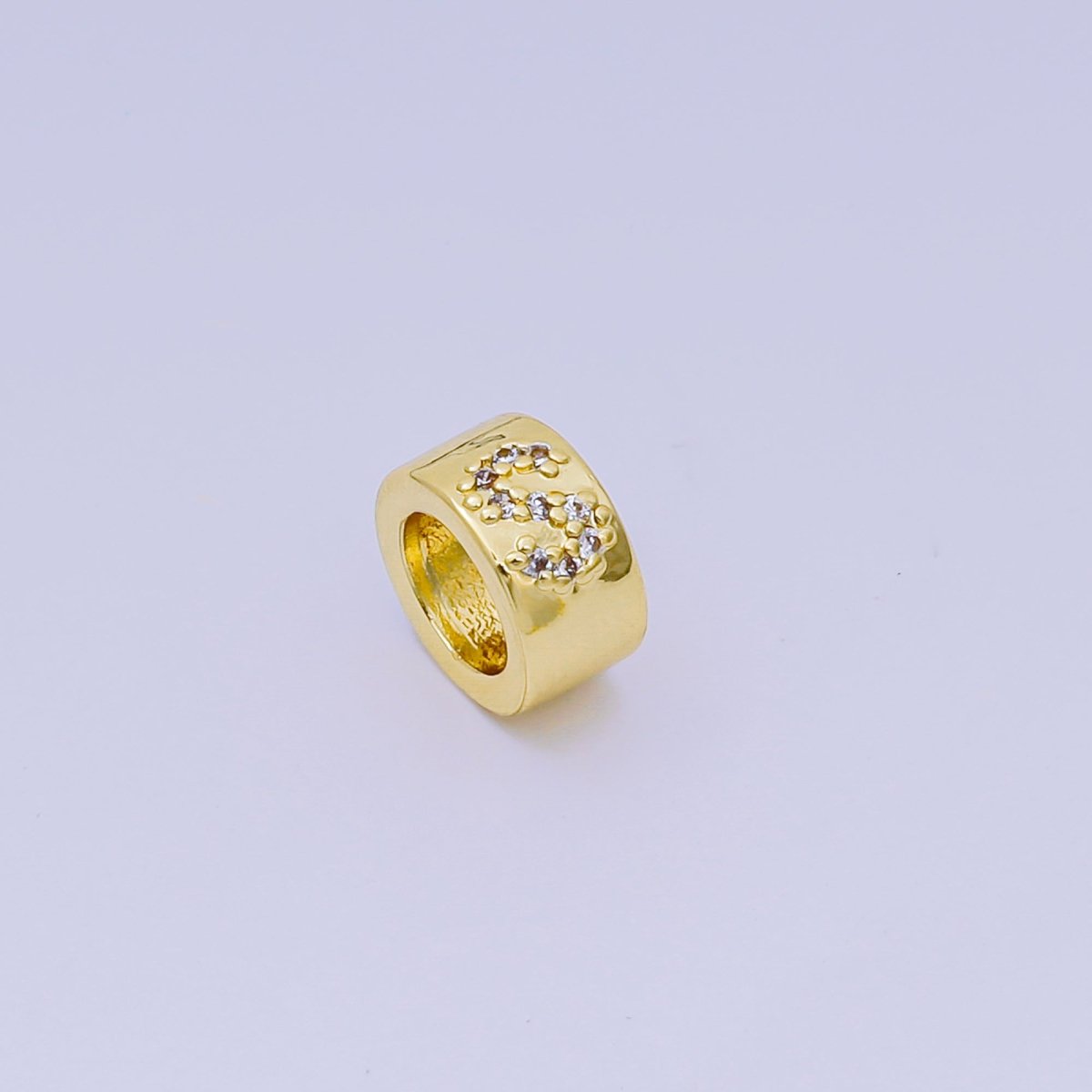 24K Gold Filled Micro Paved CZ Initial Letter Alphabet Rondelle 9mm Bead Spacer | AF - 053 - AF - 065 - DLUXCA