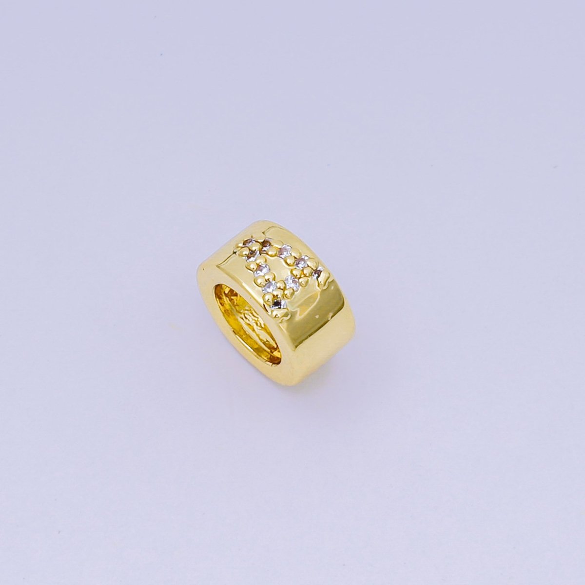 24K Gold Filled Micro Paved CZ Initial Letter Alphabet Rondelle 9mm Bead Spacer | AF - 053 - AF - 065 - DLUXCA