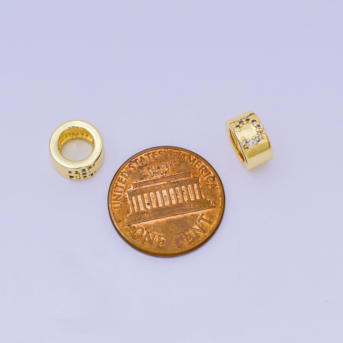 24K Gold Filled Micro Paved CZ Initial Letter Alphabet Rondelle 9mm Bead Spacer | AF - 053 - AF - 065 - DLUXCA