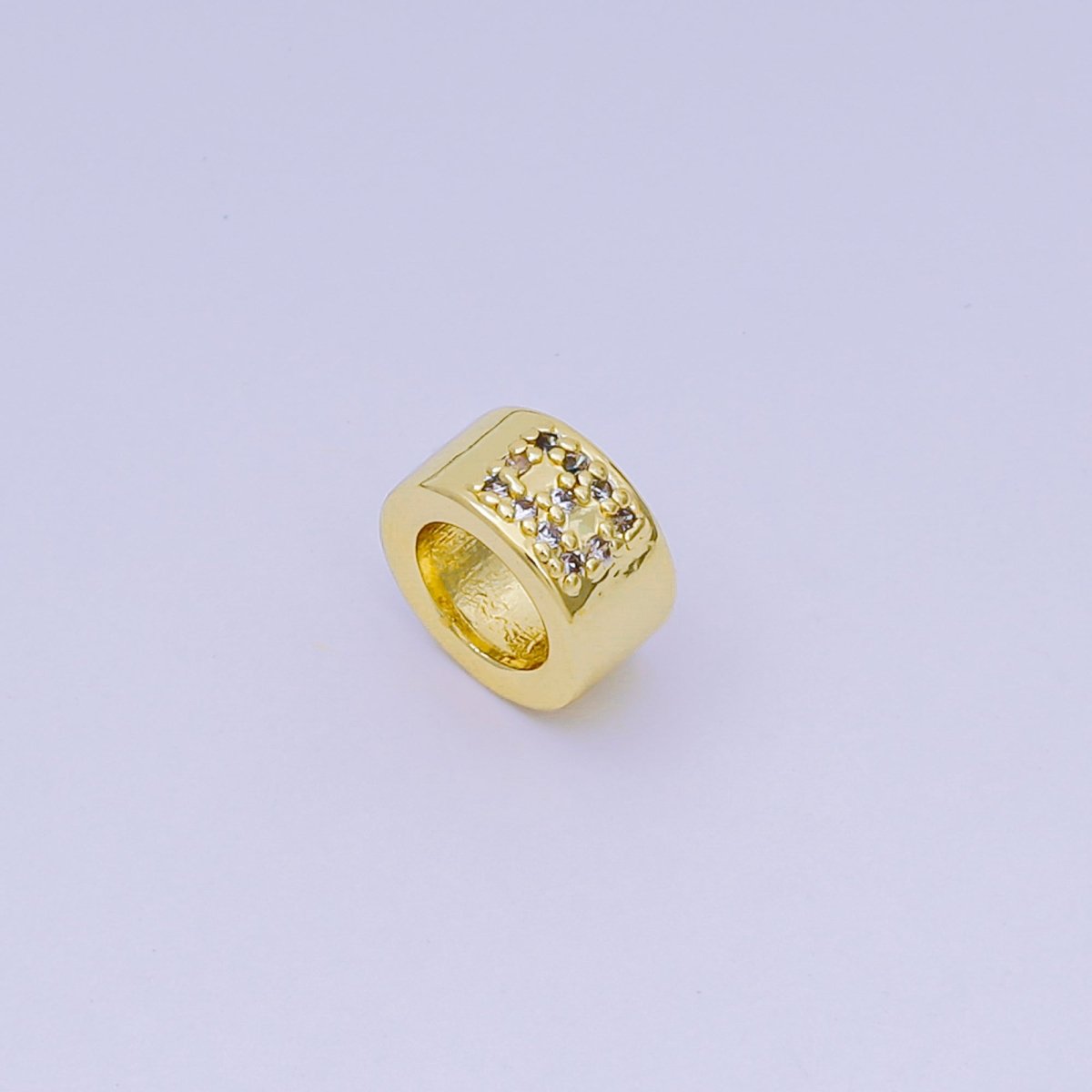 24K Gold Filled Micro Paved CZ Initial Letter Alphabet Rondelle 9mm Bead Spacer | AF - 053 - AF - 065 - DLUXCA