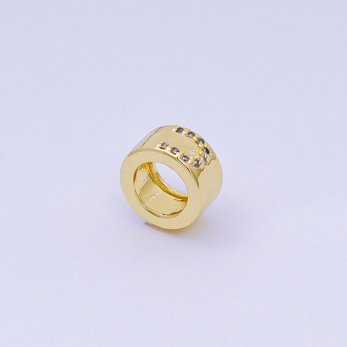 24K Gold Filled Micro Paved CZ Initial Letter Alphabet Rondelle 9mm Bead Spacer | AF - 053 - AF - 065 - DLUXCA