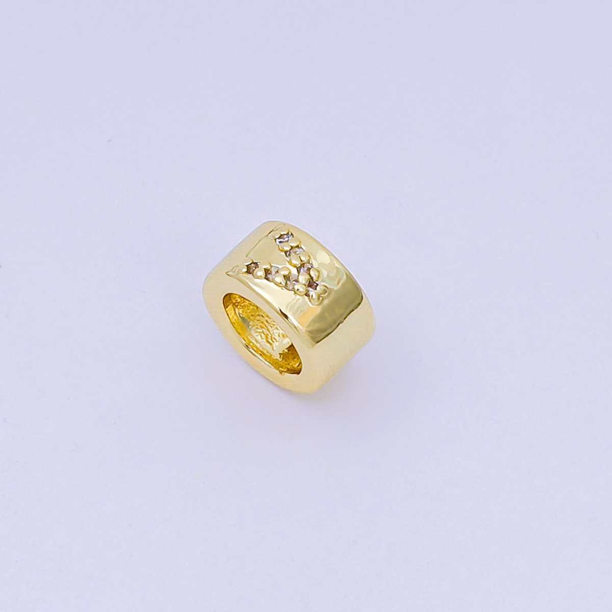 24K Gold Filled Micro Paved CZ Initial Letter Alphabet Rondelle 9mm Bead Spacer | AF - 053 - AF - 065 - DLUXCA