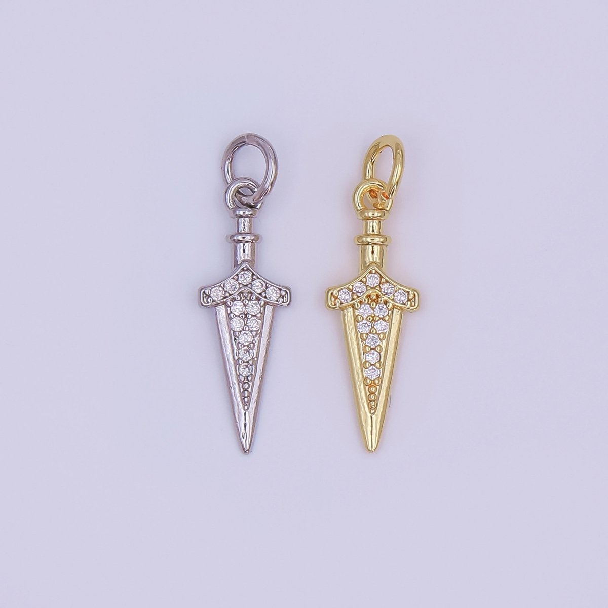 24K Gold Filled Micro Paved CZ Knife Blade Charm in Gold & Silver | AF429 - DLUXCA
