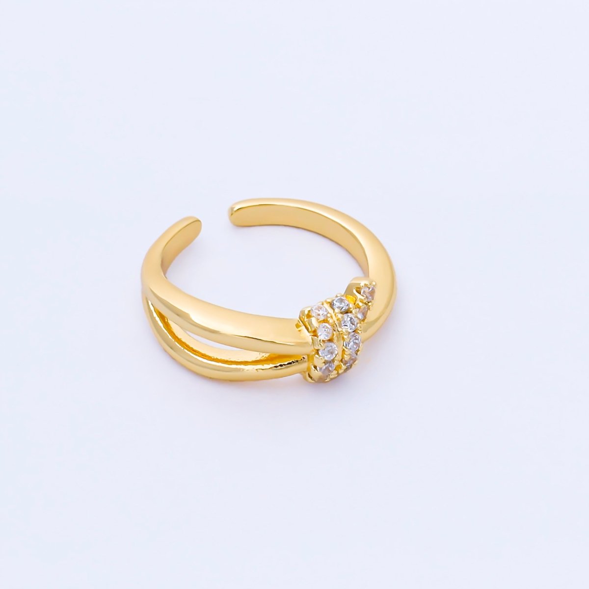 24K Gold Filled Micro Paved CZ Knot Double Band Ring | O1662 - DLUXCA