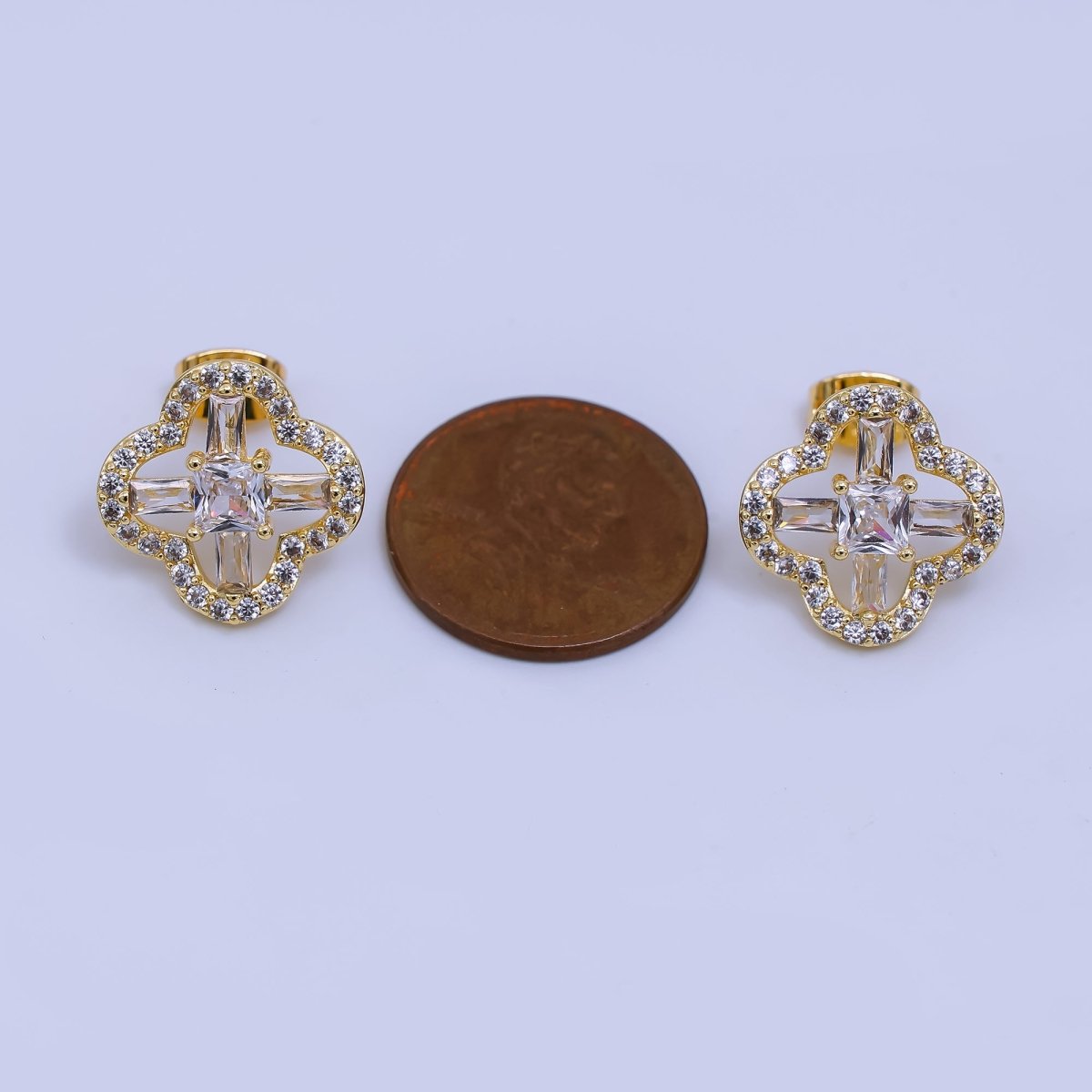 24K Gold Filled Micro Paved CZ Lucky Clover Stud Earrings | AJ - 042 - DLUXCA