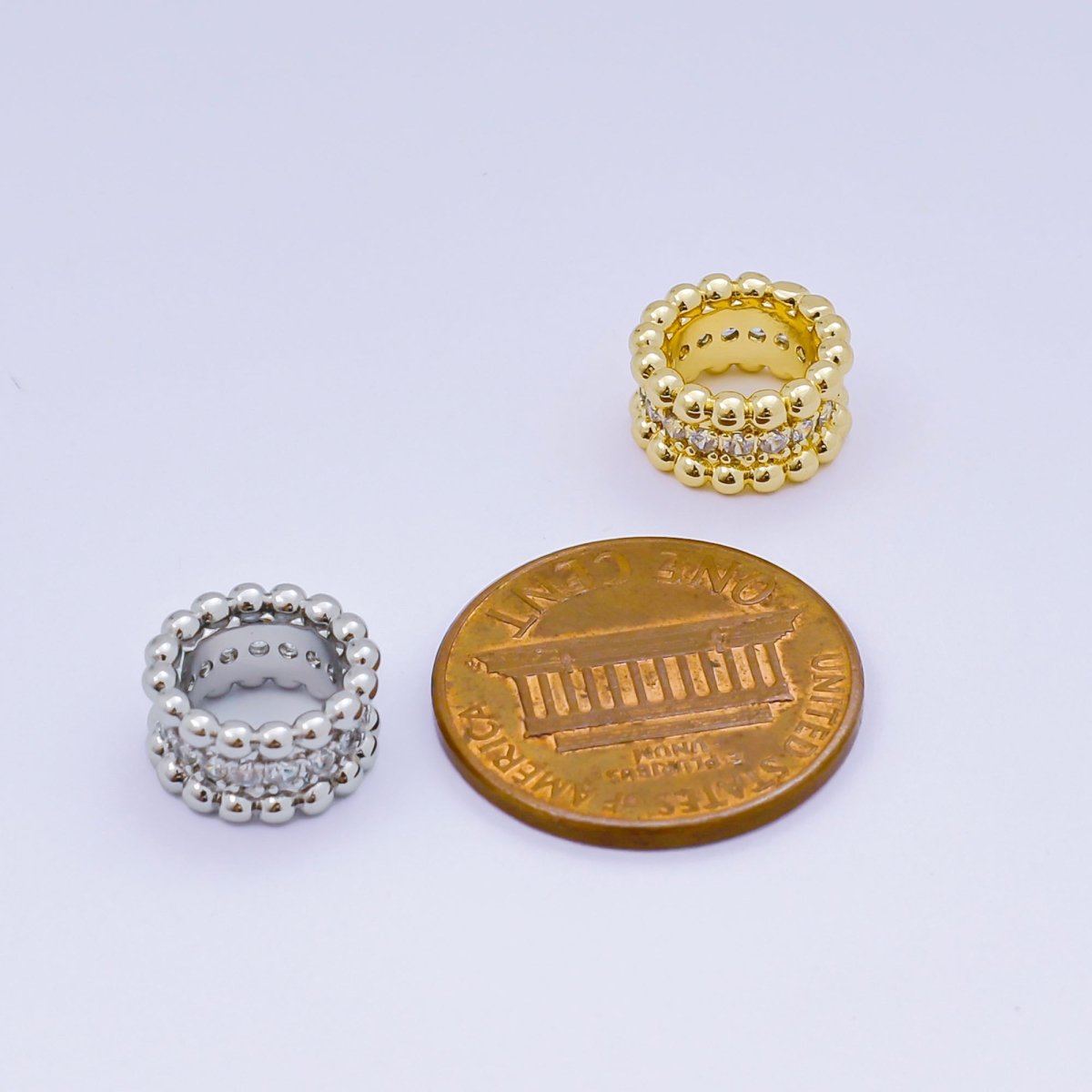 24K Gold Filled Micro Paved CZ Lunar Circle Orb Bead Spacer in Silver & Gold | B032 - DLUXCA