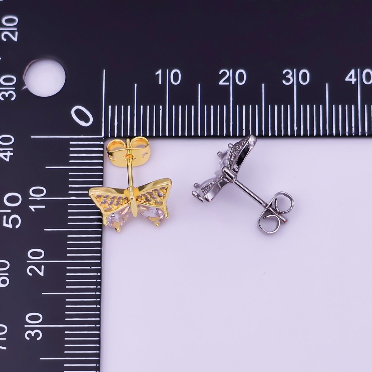 24K Gold Filled Micro Paved CZ Luxe Wings of Butterfly Stud Earrings in Gold & Silver | AI527 AI528 - DLUXCA