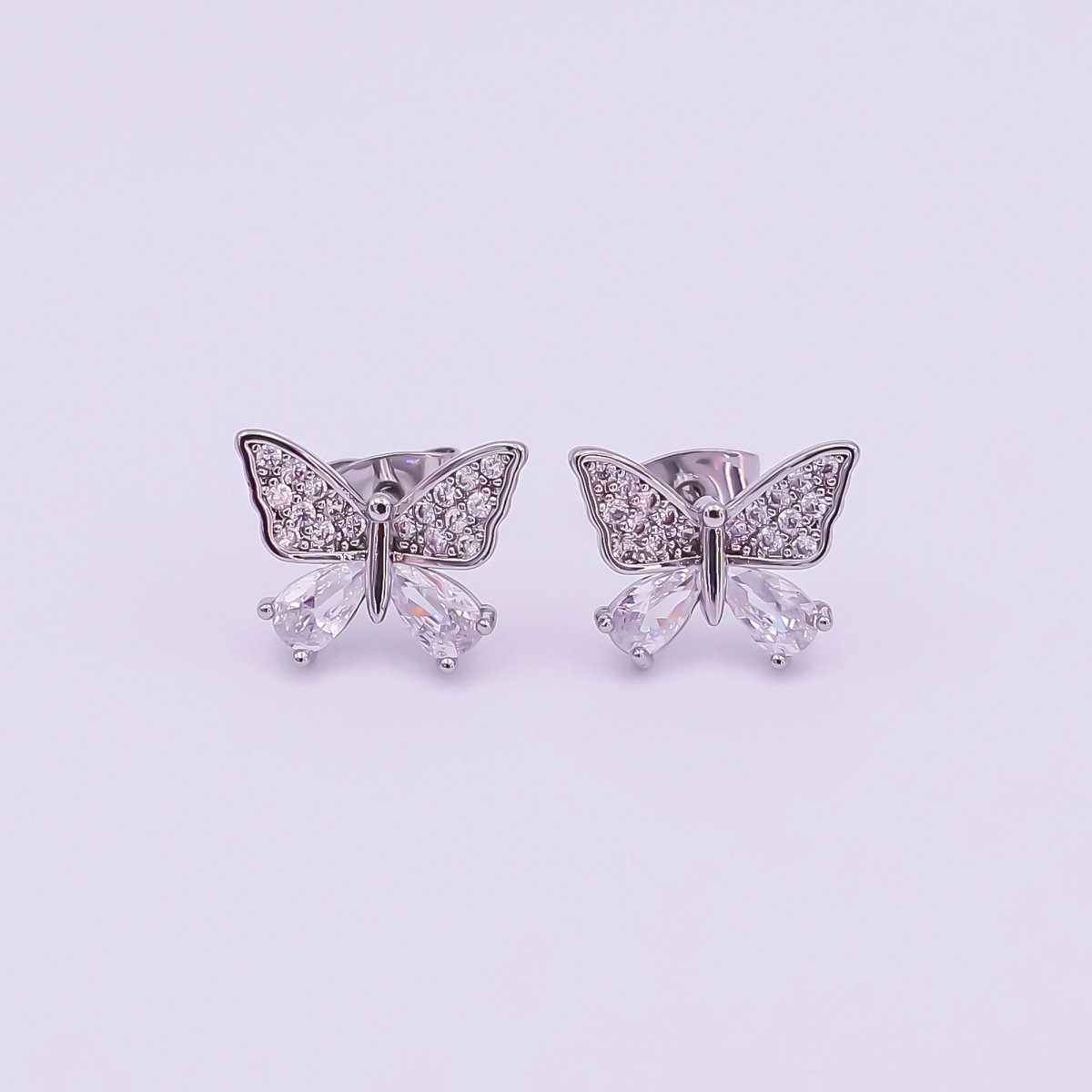 24K Gold Filled Micro Paved CZ Luxe Wings of Butterfly Stud Earrings in Gold & Silver | AI527 AI528 - DLUXCA