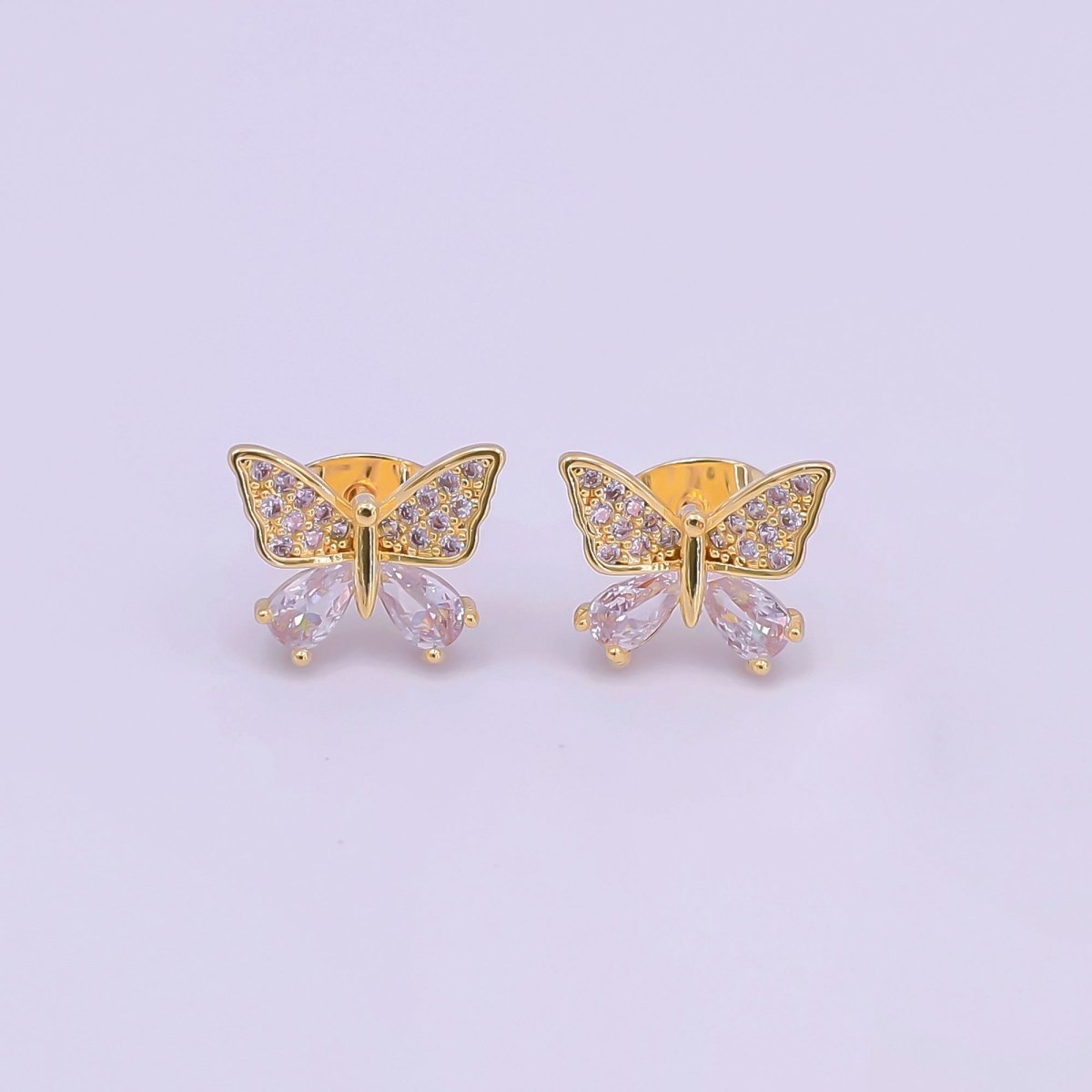 24K Gold Filled Micro Paved CZ Luxe Wings of Butterfly Stud Earrings in Gold & Silver | AI527 AI528 - DLUXCA