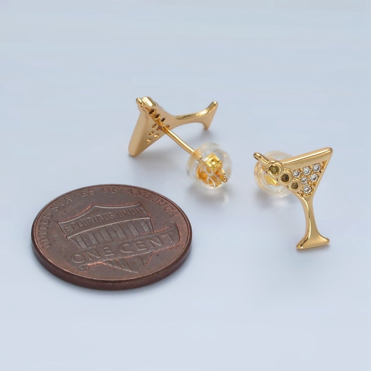 24K Gold Filled Micro Paved CZ Martini Alcohol Drink Earrings in Gold & Silver | AD691 AD692 - DLUXCA