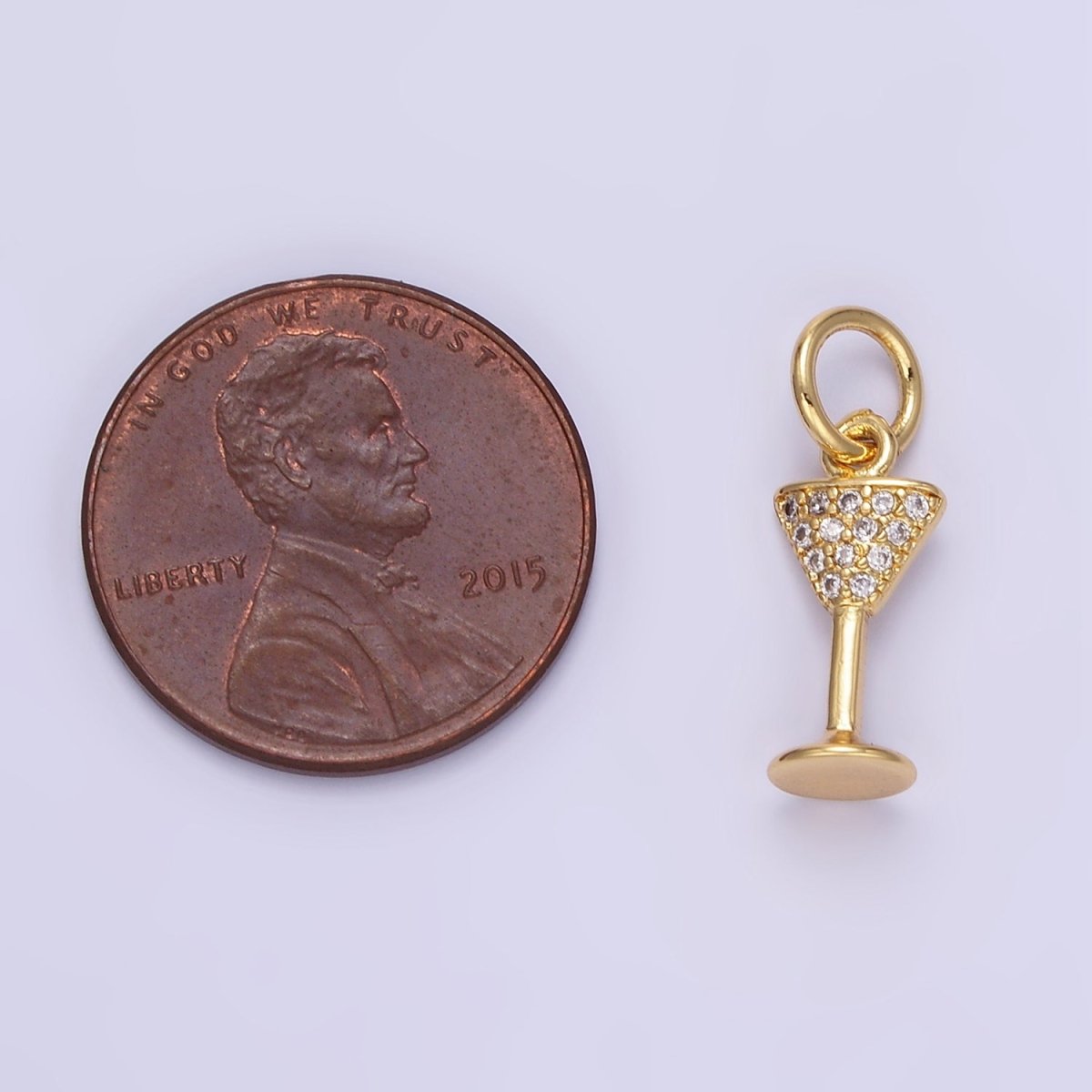 24K Gold Filled Micro Paved CZ Martini Alcohol Mini Charm | E351 - DLUXCA