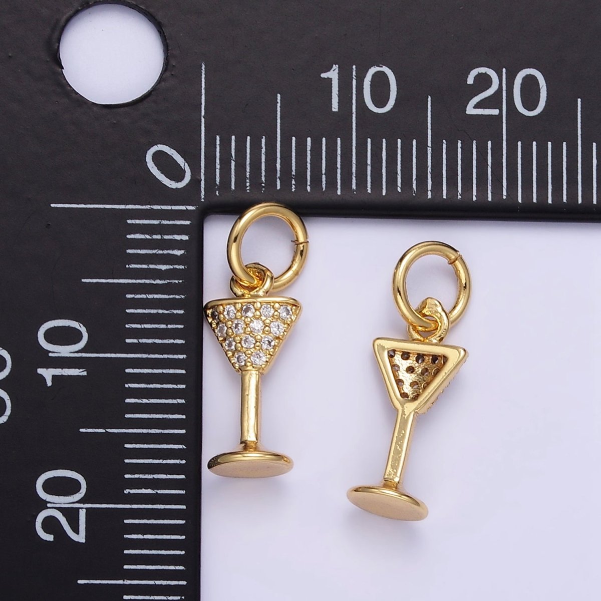24K Gold Filled Micro Paved CZ Martini Alcohol Mini Charm | E351 - DLUXCA