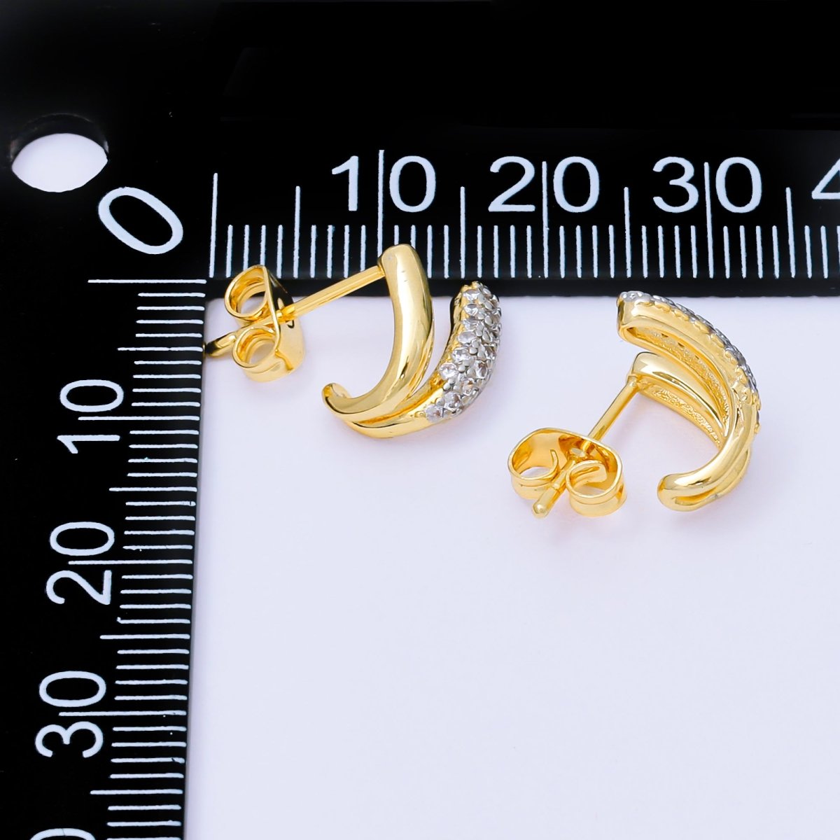 24K Gold Filled Micro Paved CZ Mixed Metal Claw C - Shaped Hoop Earrings | AJ129 - DLUXCA