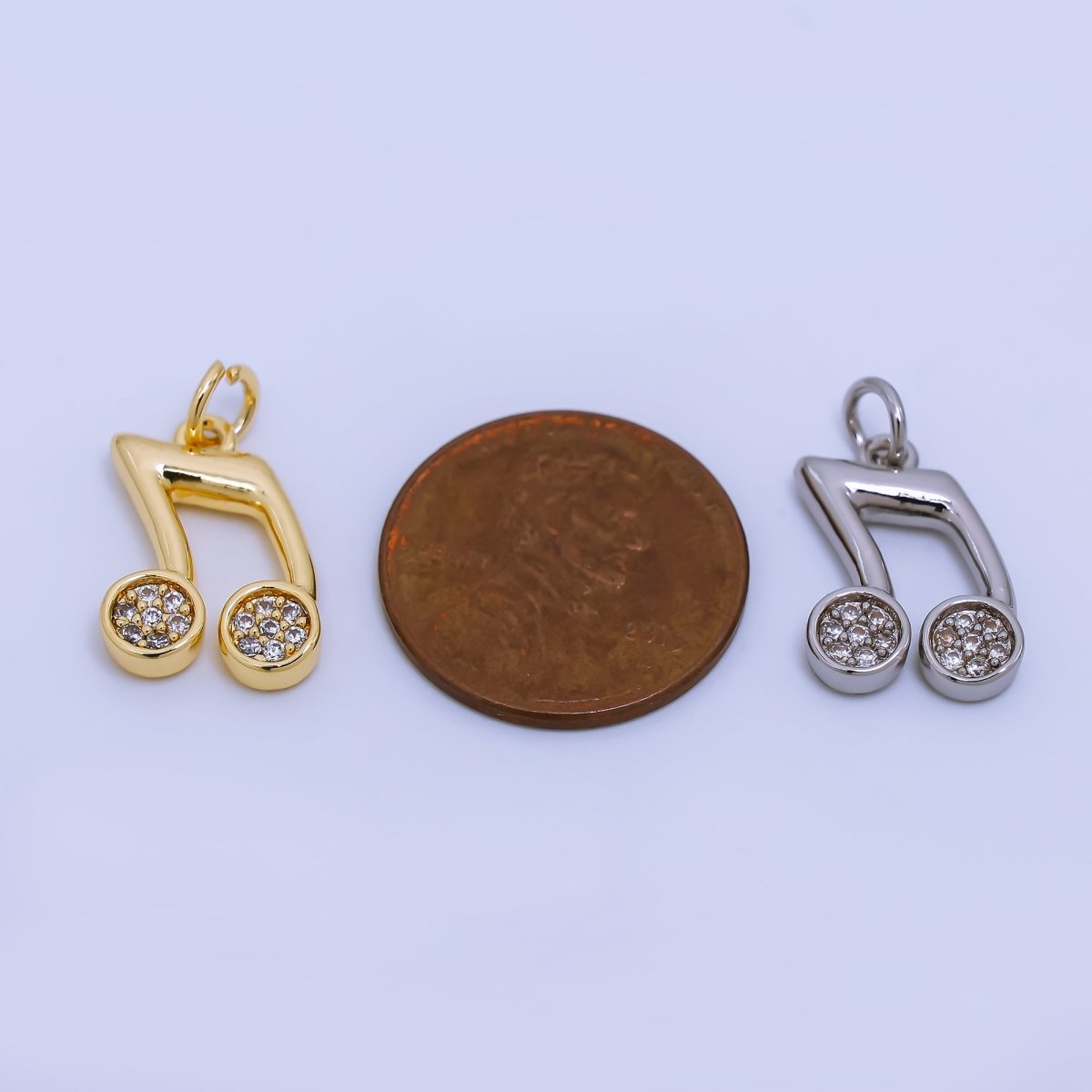 24K Gold Filled Micro Paved CZ Musical Note Charm in Gold & Silver | AJ372 - DLUXCA