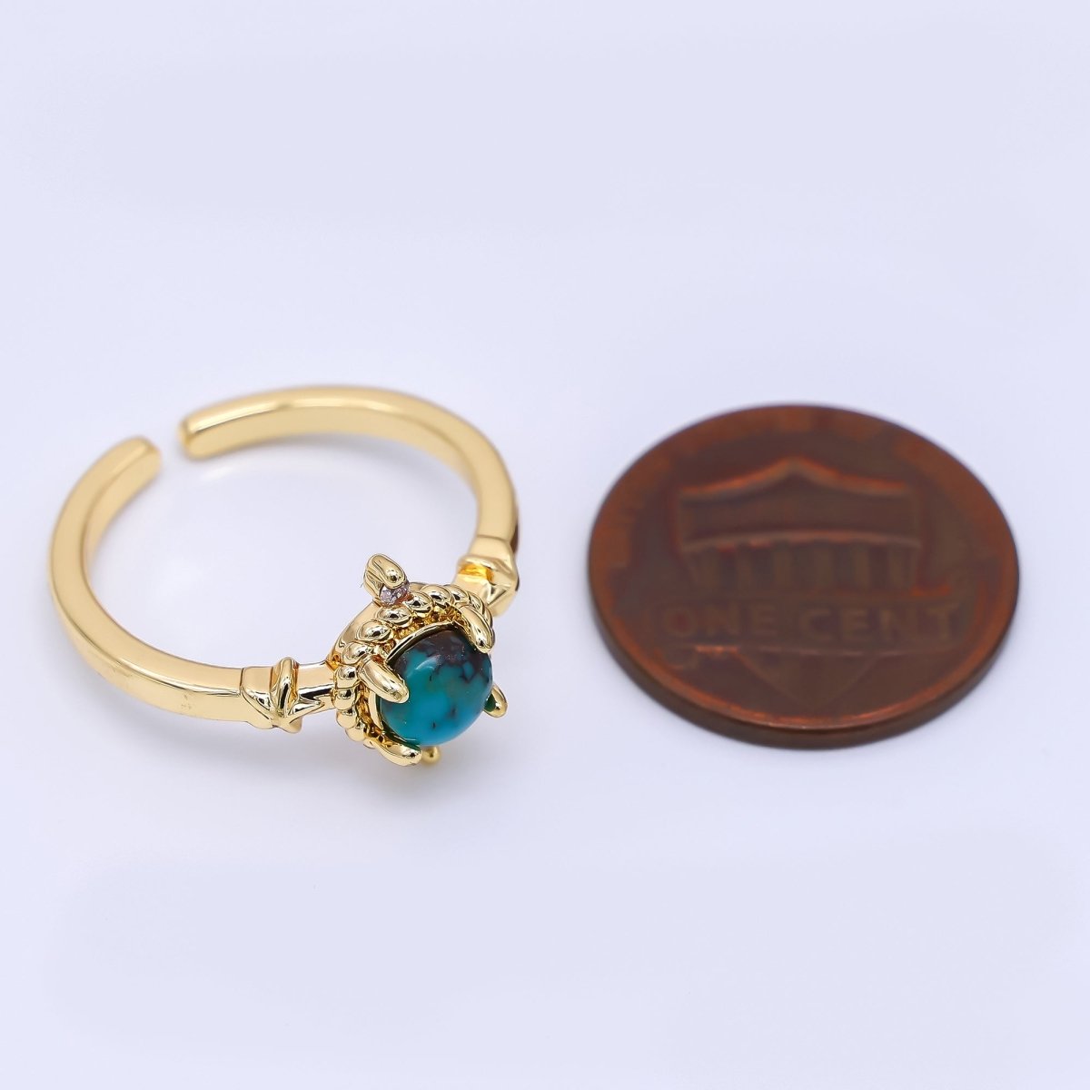 24K Gold Filled Micro Paved CZ Natural Gemstone Turquoise Star Solitaire Adjustable Ring | O - 732 - DLUXCA