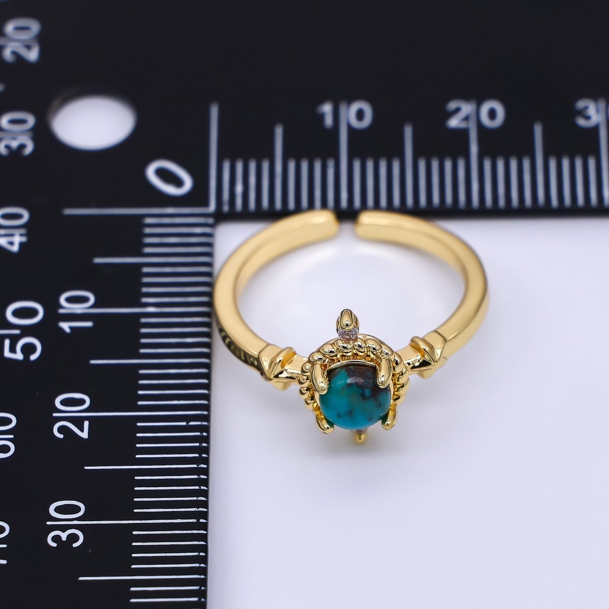 24K Gold Filled Micro Paved CZ Natural Gemstone Turquoise Star Solitaire Adjustable Ring | O - 732 - DLUXCA