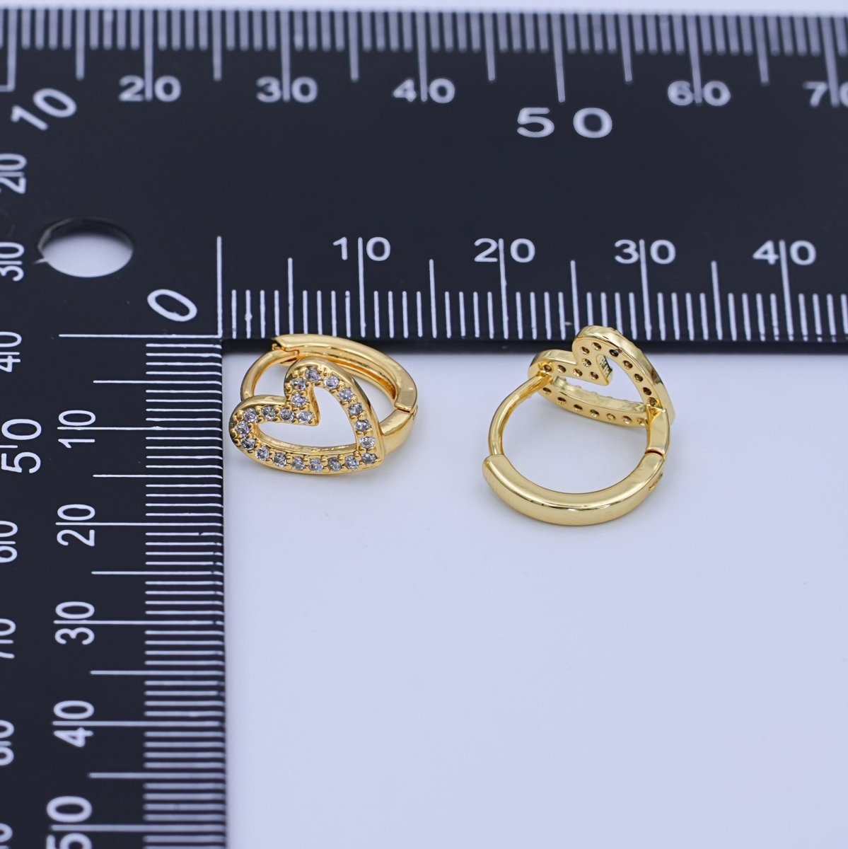 24K Gold Filled Micro Paved CZ Open Heart Huggie Earrings | T236 - DLUXCA