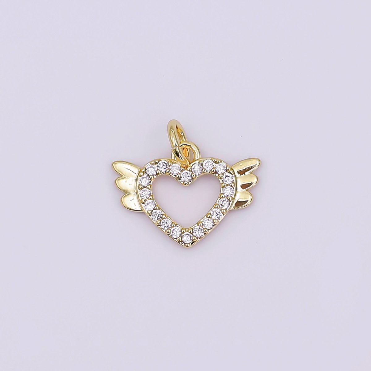24K Gold Filled Micro Paved CZ Open Heart Wings Mini Charm in Gold & Silver | AJ298 - DLUXCA