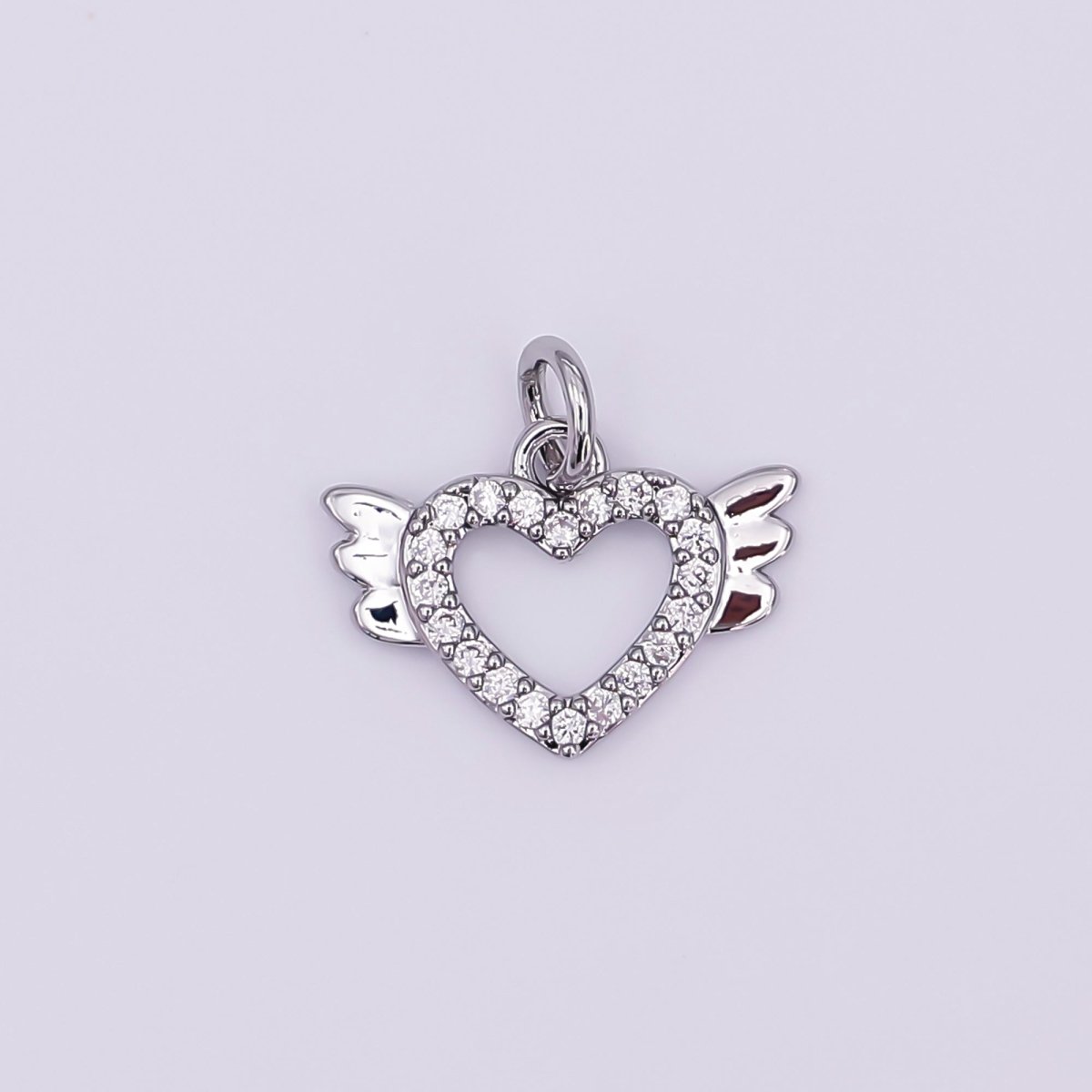 24K Gold Filled Micro Paved CZ Open Heart Wings Mini Charm in Gold & Silver | AJ298 - DLUXCA