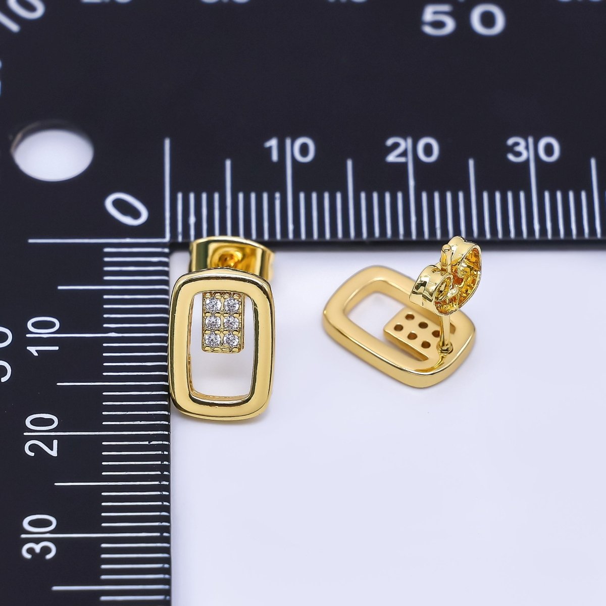 24K Gold Filled Micro Paved CZ Open Oval Centerpoint Stud Earrings in Gold & Silver | AI - 425 AI - 426 - DLUXCA