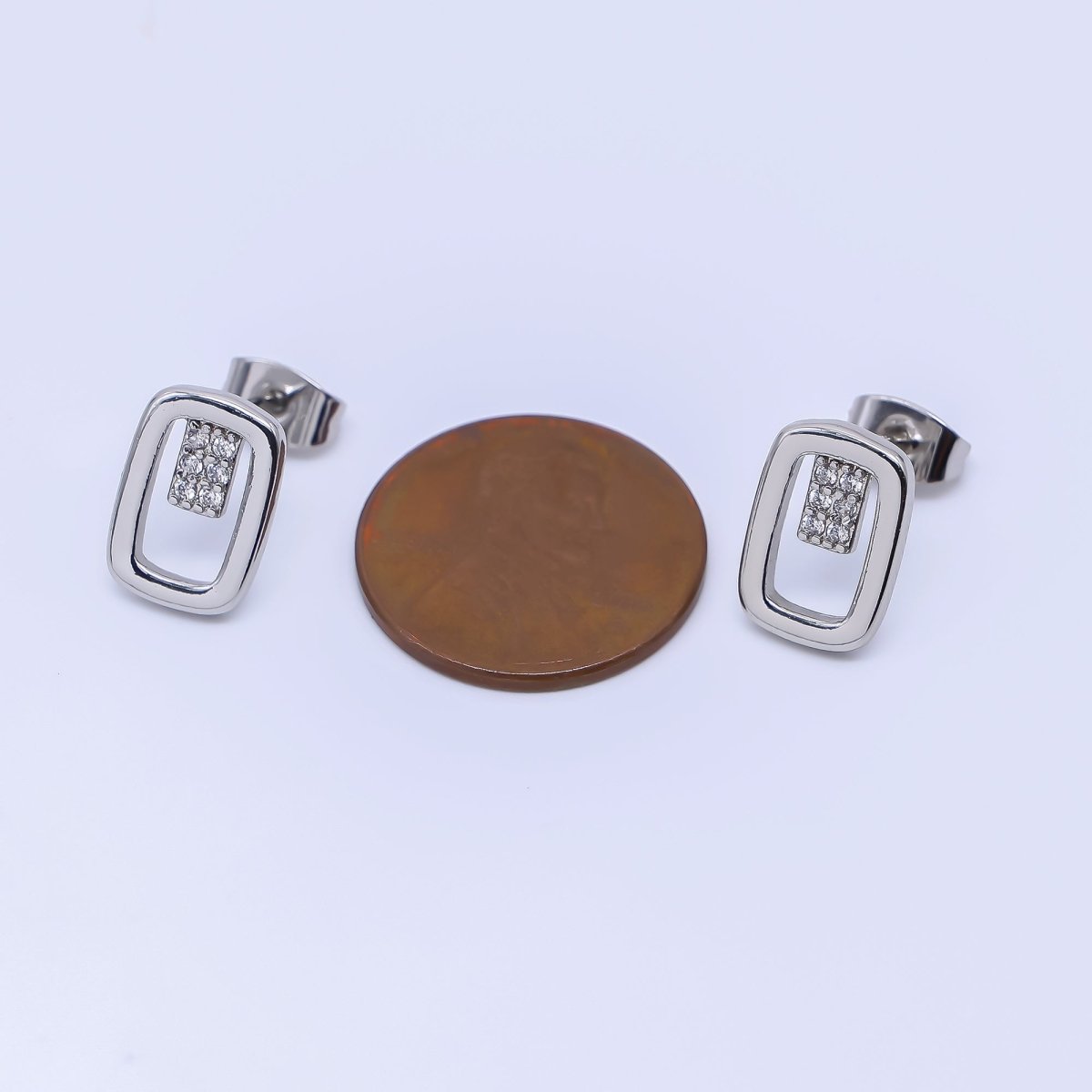 24K Gold Filled Micro Paved CZ Open Oval Centerpoint Stud Earrings in Gold & Silver | AI - 425 AI - 426 - DLUXCA