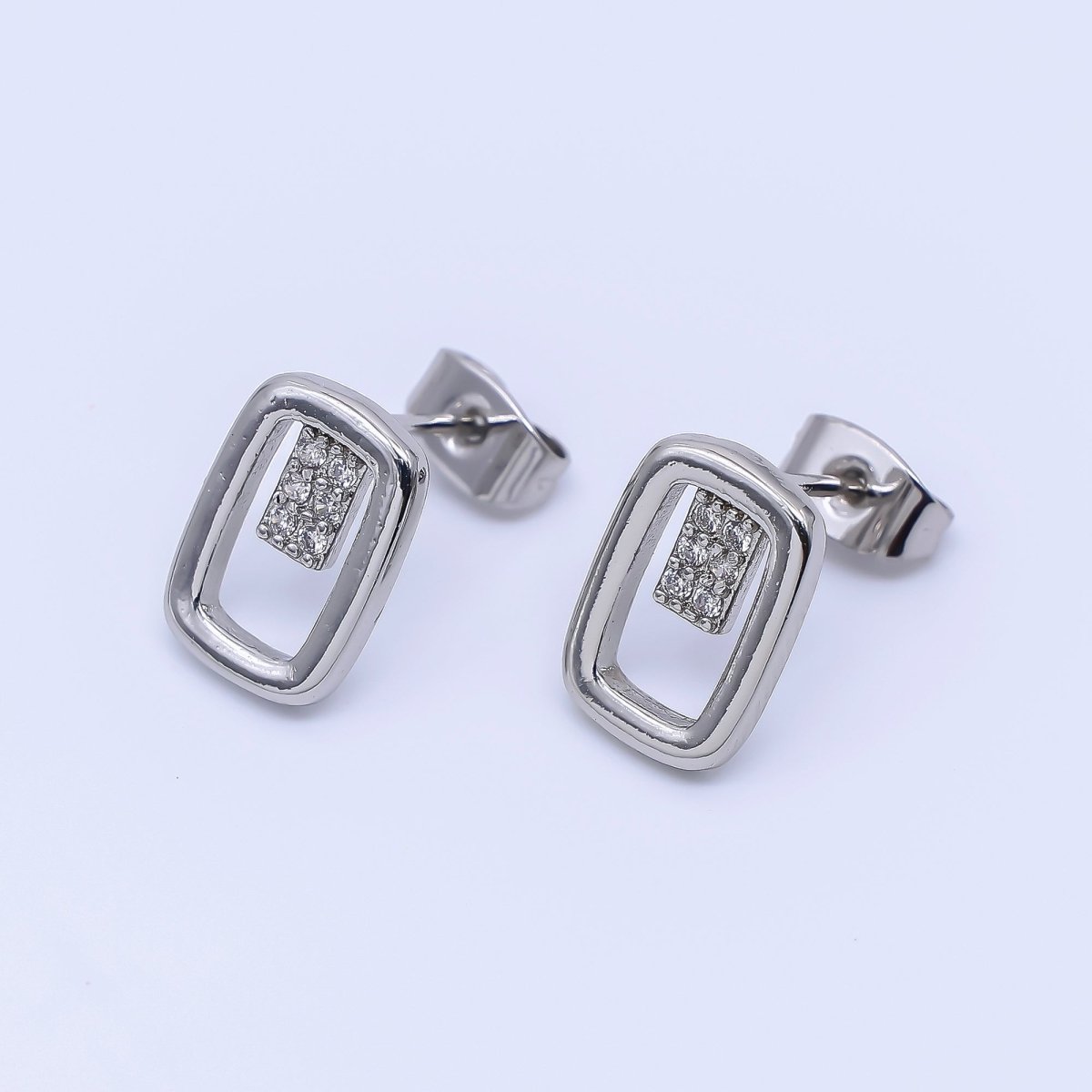 24K Gold Filled Micro Paved CZ Open Oval Centerpoint Stud Earrings in Gold & Silver | AI - 425 AI - 426 - DLUXCA