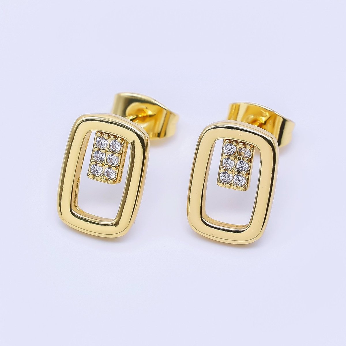 24K Gold Filled Micro Paved CZ Open Oval Centerpoint Stud Earrings in Gold & Silver | AI - 425 AI - 426 - DLUXCA
