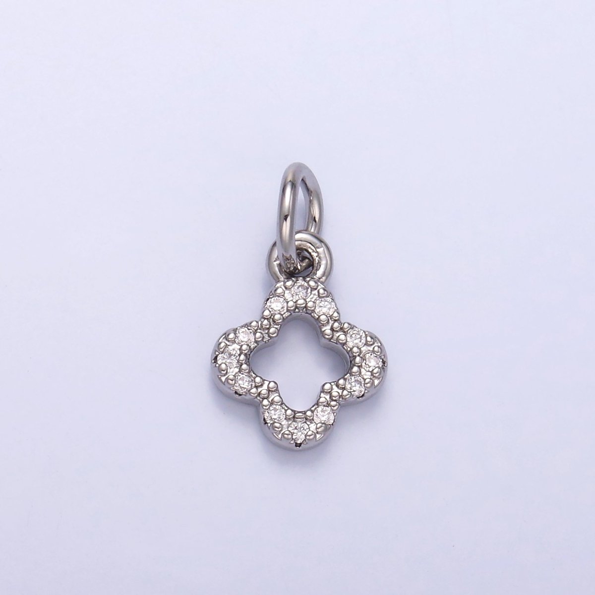 24K Gold Filled Micro Paved CZ Open Quatrefoil Clover Charm in Gold & Silver | N012 - DLUXCA