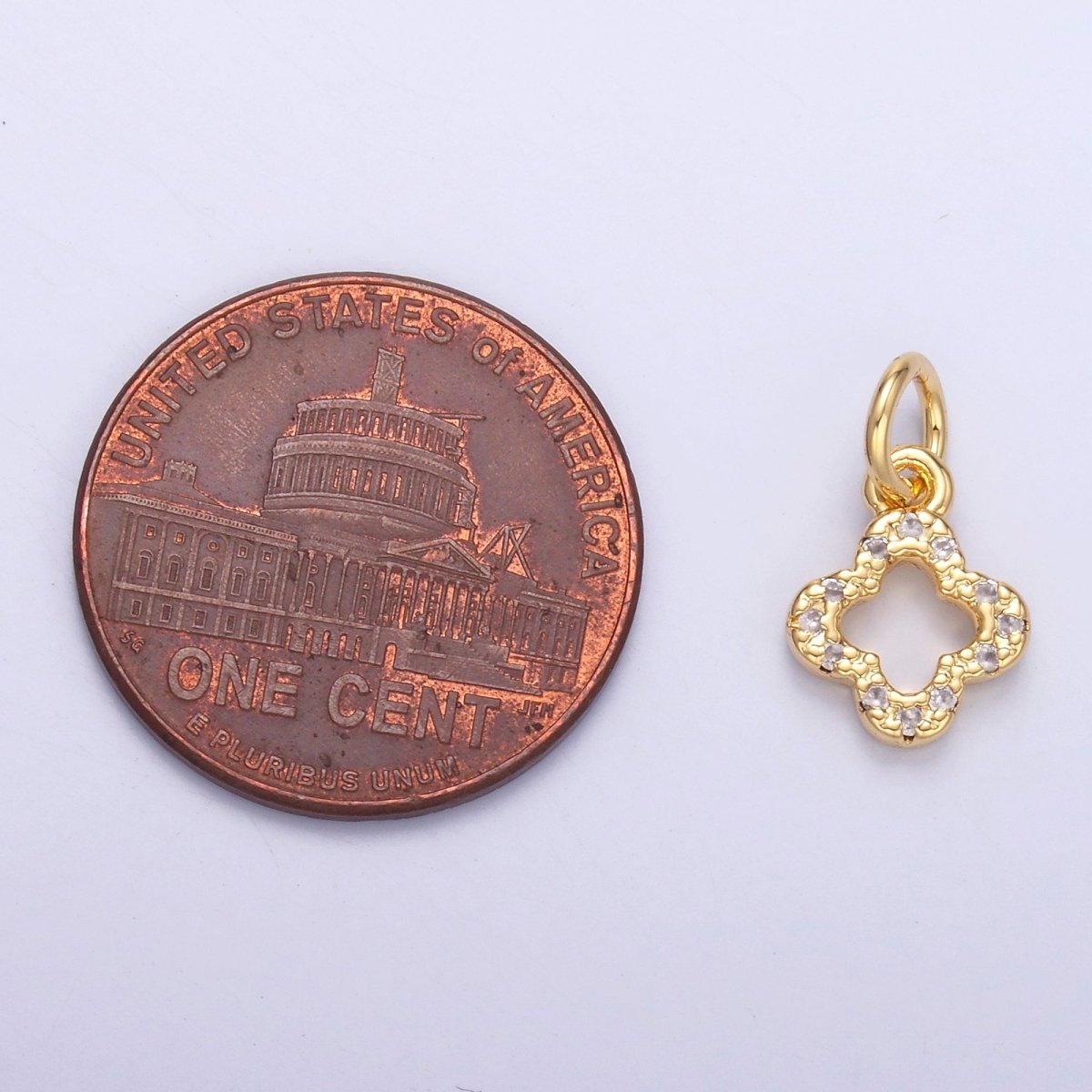 24K Gold Filled Micro Paved CZ Open Quatrefoil Clover Charm in Gold & Silver | N012 - DLUXCA