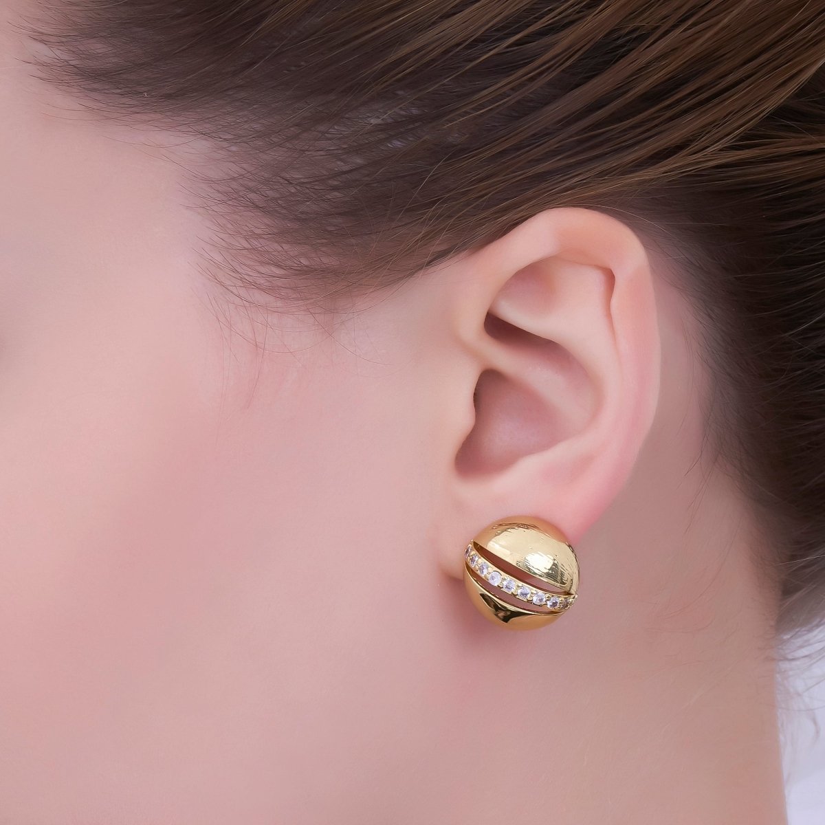 24K Gold Filled Micro Paved CZ Open Round Stud Earrings | AB714 - DLUXCA