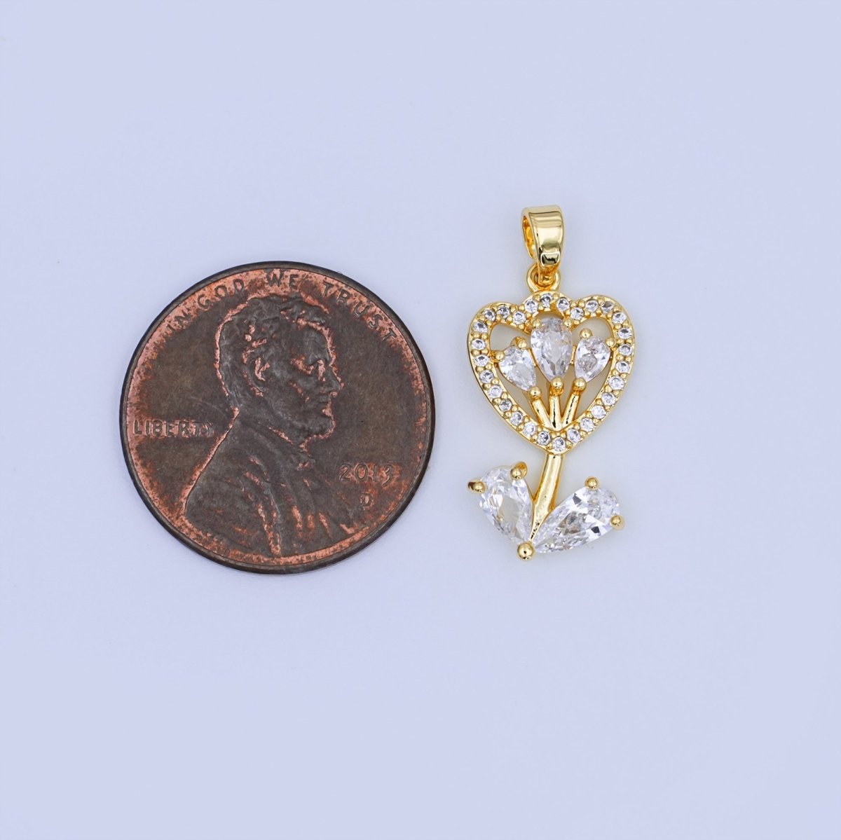 24K Gold Filled Micro Paved CZ Open Tulip Flower Pendant | AH455 - DLUXCA