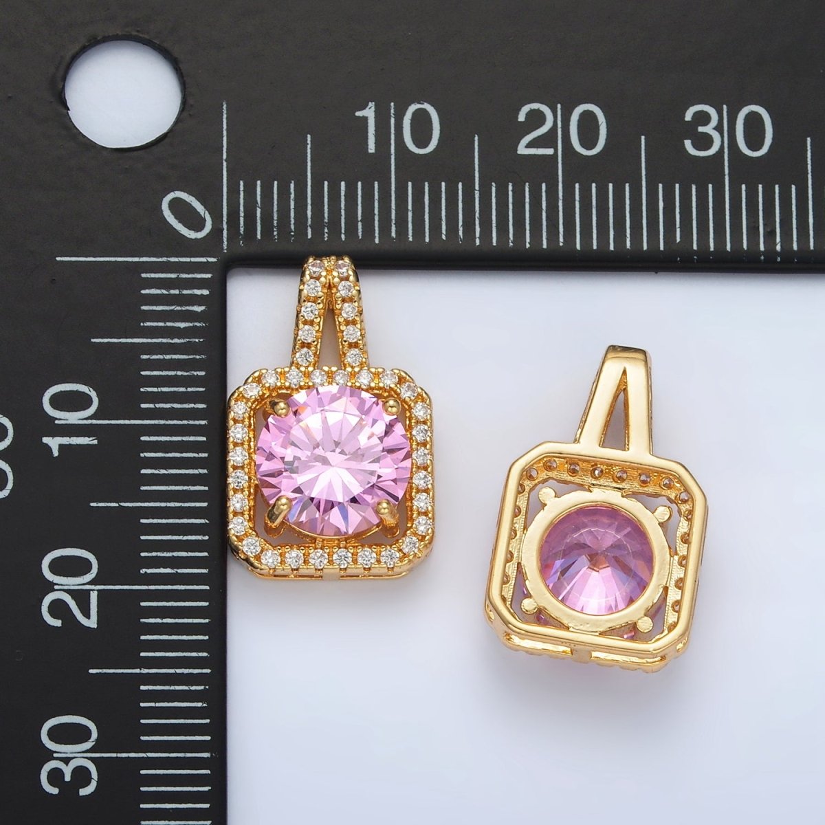 24K Gold Filled Micro Paved CZ Pink Diamond Square Pendant | J - 539 - DLUXCA