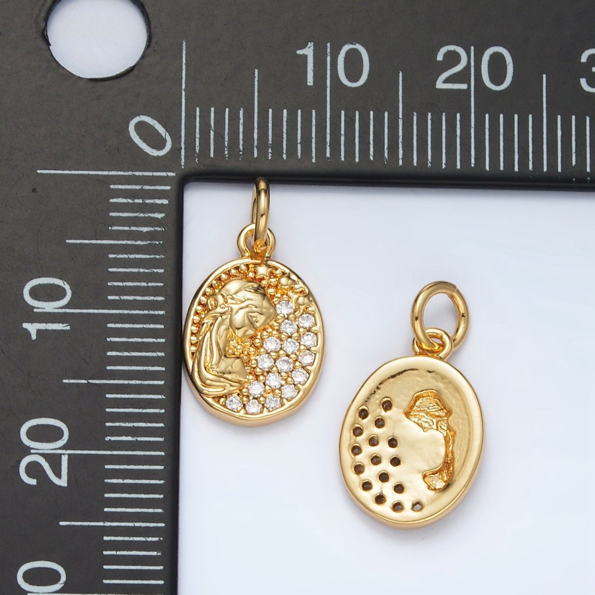24K Gold Filled Micro Paved CZ Princess Cameo Oval Charm | M - 836 - DLUXCA