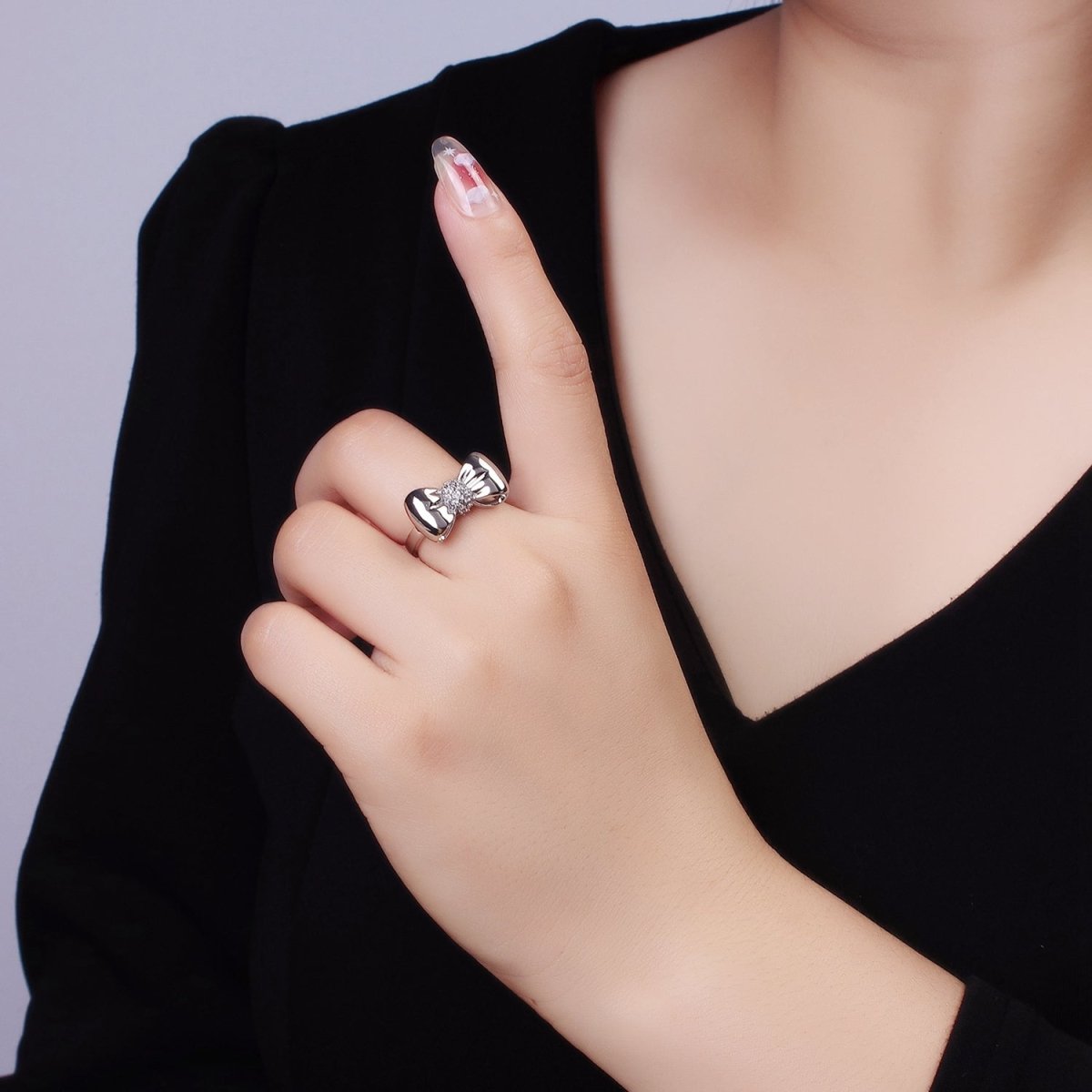 24K Gold Filled Micro Paved CZ Puffed Ribbon Bow Ring in Gold & Silver | R150 R151 - DLUXCA