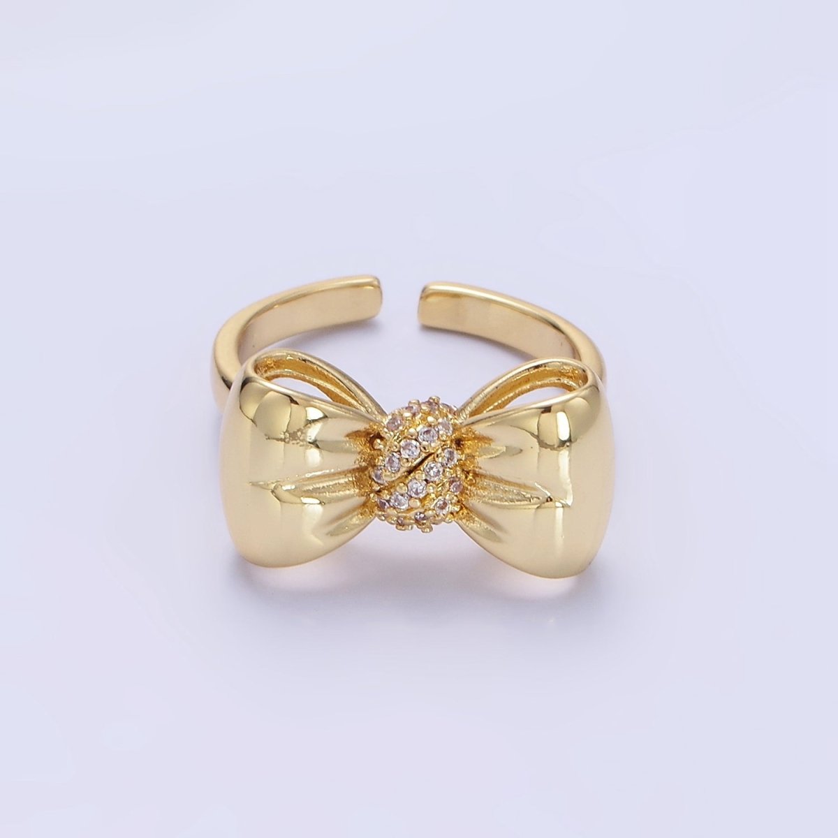 24K Gold Filled Micro Paved CZ Puffed Ribbon Bow Ring in Gold & Silver | R150 R151 - DLUXCA