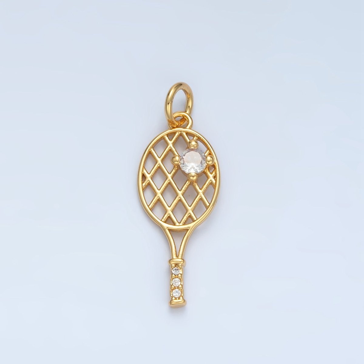 24K Gold Filled Micro Paved CZ Racket Badminton Tennis Sport Open Charm in Gold & Silver | D792 - DLUXCA