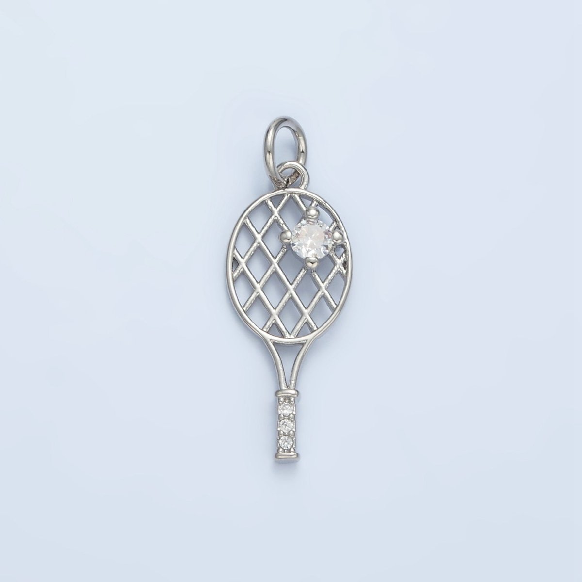 24K Gold Filled Micro Paved CZ Racket Badminton Tennis Sport Open Charm in Gold & Silver | D792 - DLUXCA