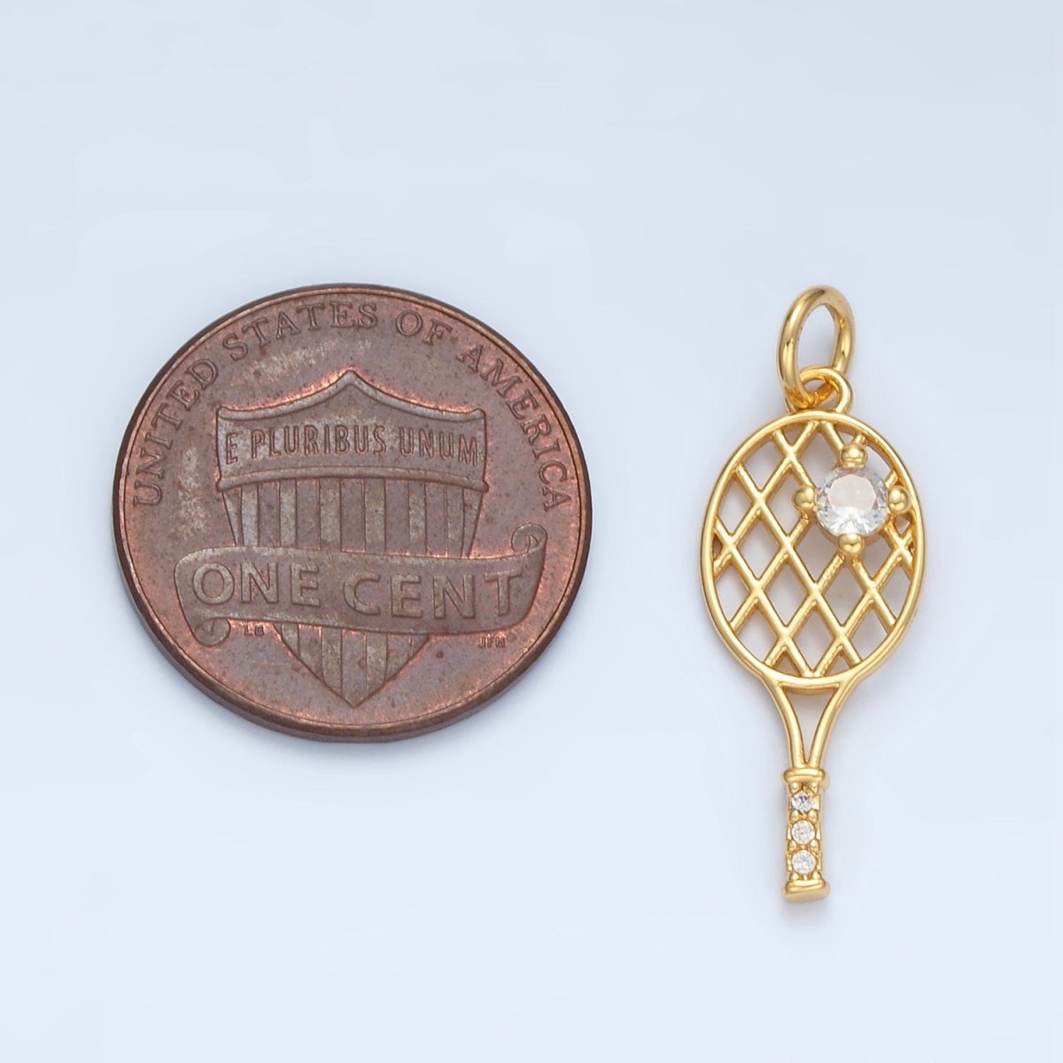 24K Gold Filled Micro Paved CZ Racket Badminton Tennis Sport Open Charm in Gold & Silver | D792 - DLUXCA