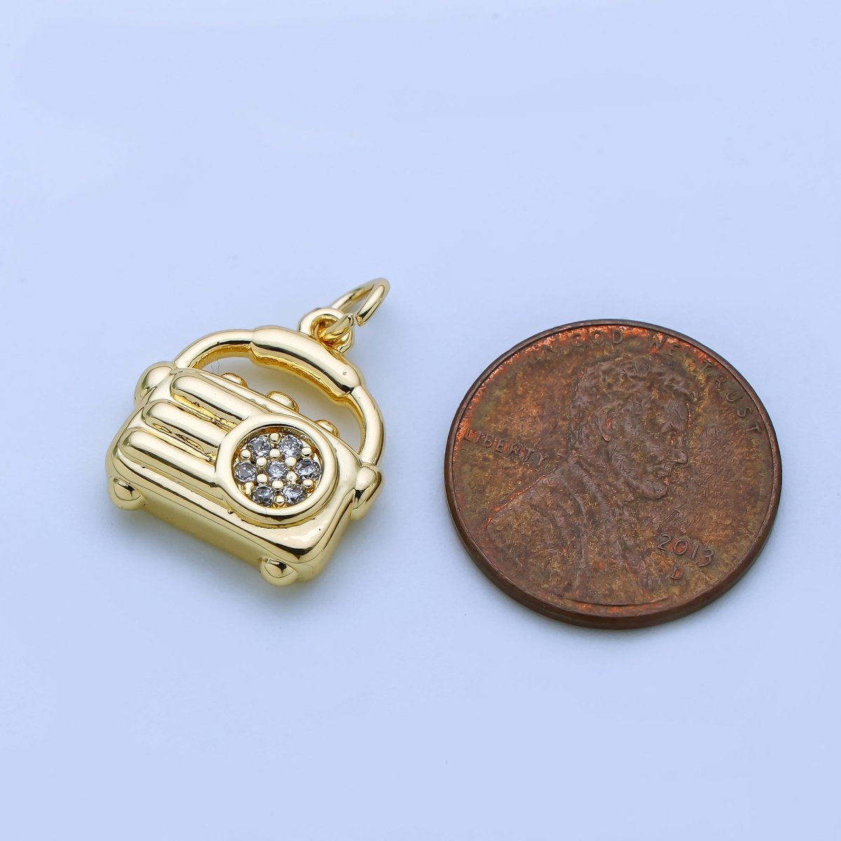 24K Gold Filled Micro Paved CZ Radio Multidimensional Charm in Gold & Silver | AJ370 - DLUXCA