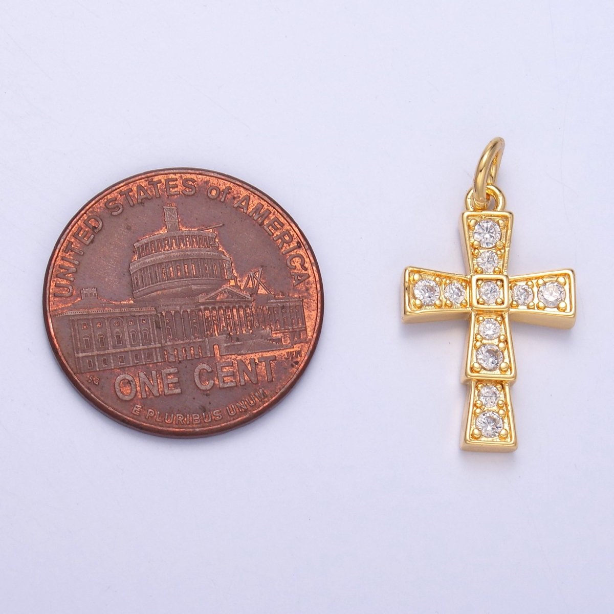 24K Gold Filled Micro Paved CZ Religious Cross Charm in Gold & Silver | C045 - DLUXCA