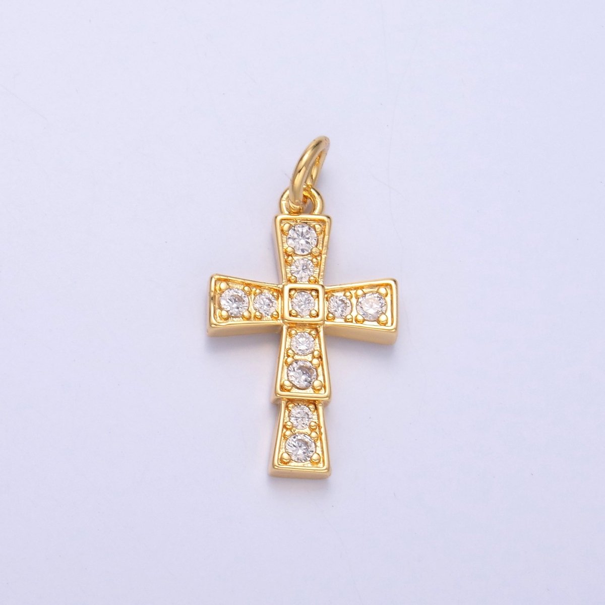 24K Gold Filled Micro Paved CZ Religious Cross Charm in Gold & Silver | C045 - DLUXCA