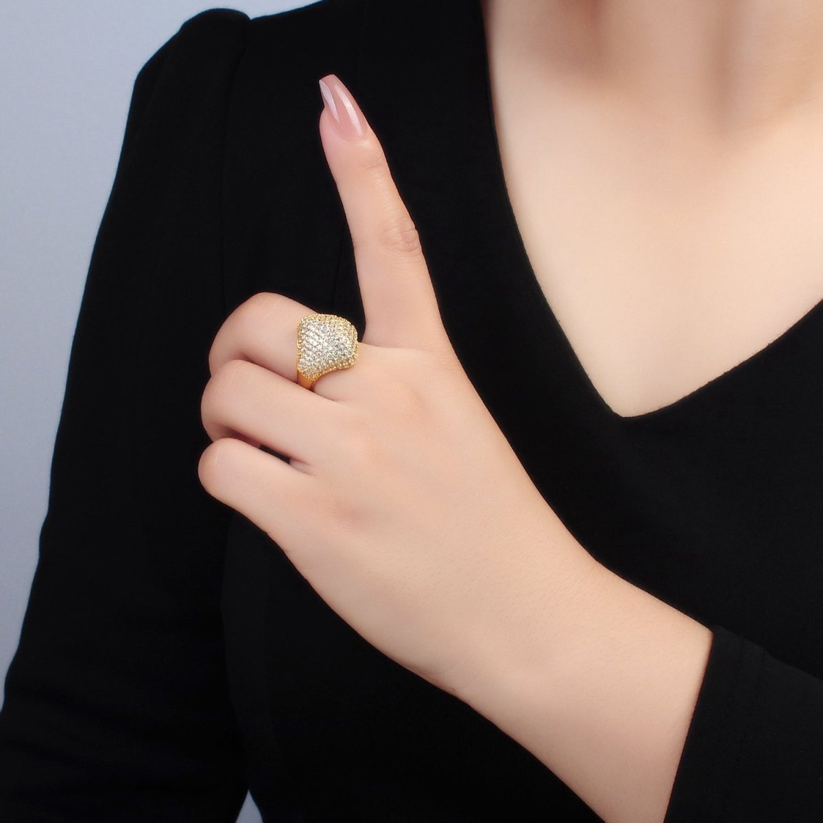 24K Gold Filled Micro Paved CZ Rhombus Dome Ring | U328 - DLUXCA