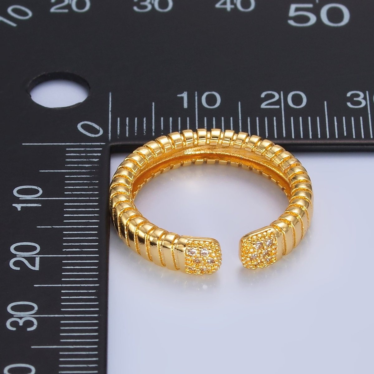 24K Gold Filled Micro Paved CZ Ribbed Claw Ring in Gold & Silver | O482 O483 - DLUXCA