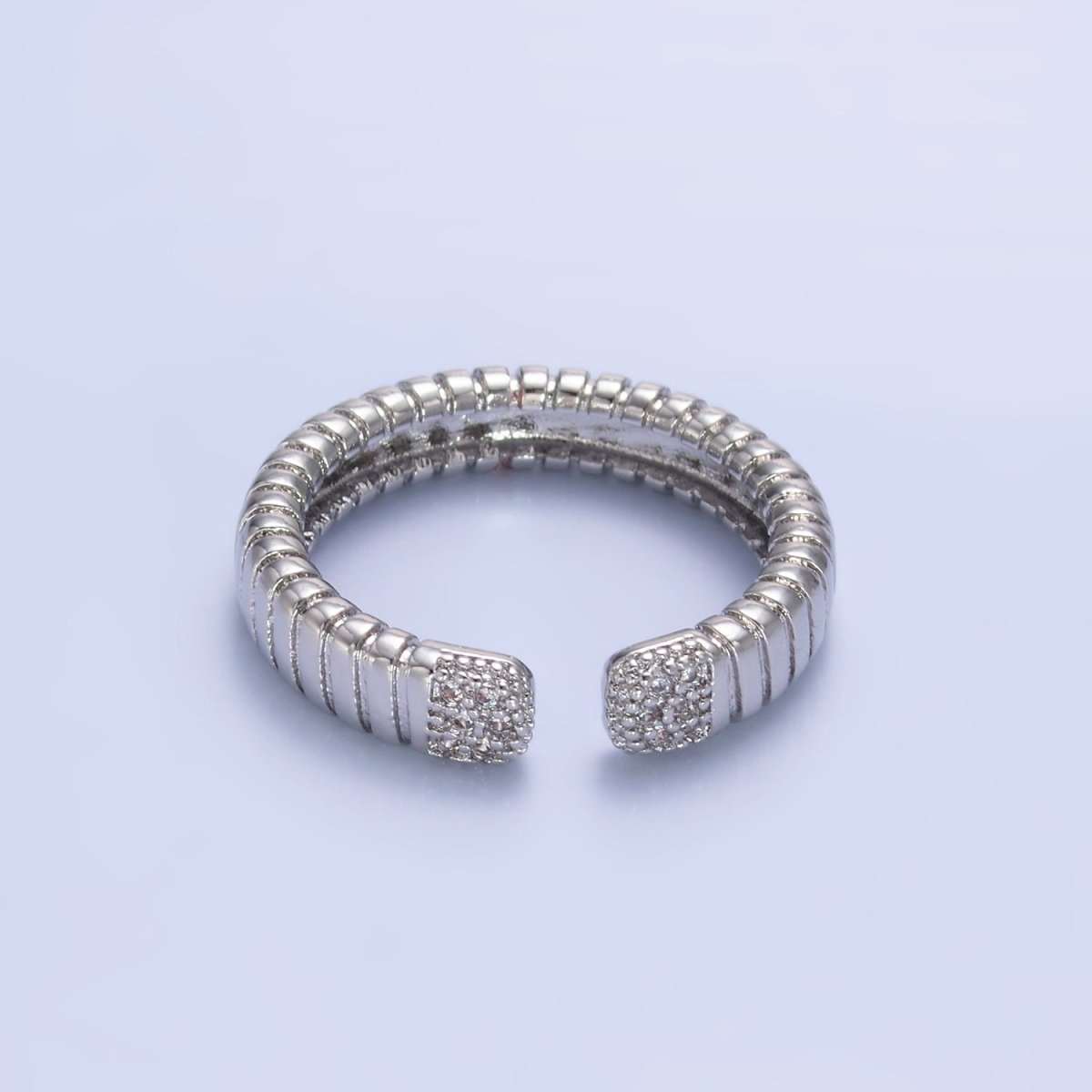 24K Gold Filled Micro Paved CZ Ribbed Claw Ring in Gold & Silver | O482 O483 - DLUXCA