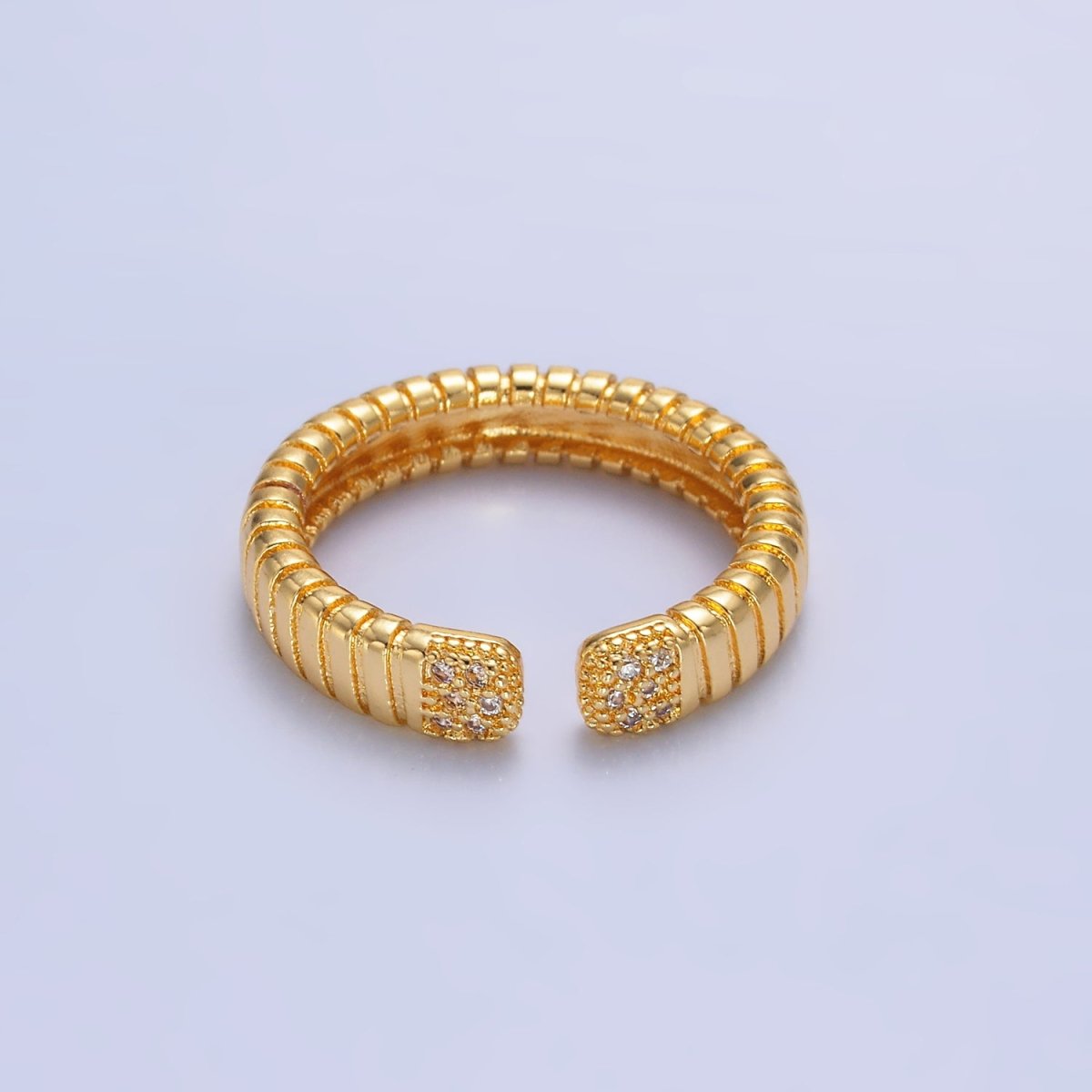 24K Gold Filled Micro Paved CZ Ribbed Claw Ring in Gold & Silver | O482 O483 - DLUXCA