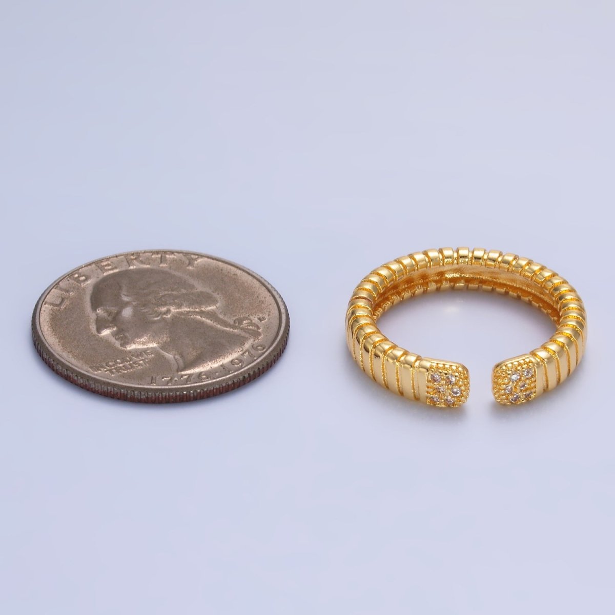 24K Gold Filled Micro Paved CZ Ribbed Claw Ring in Gold & Silver | O482 O483 - DLUXCA