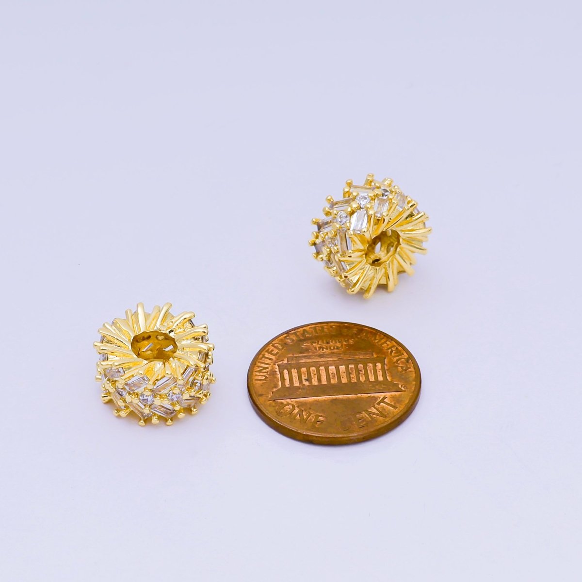 24K Gold Filled Micro Paved CZ Round Wheeler Donut Bead Spacer | B - 919 - DLUXCA