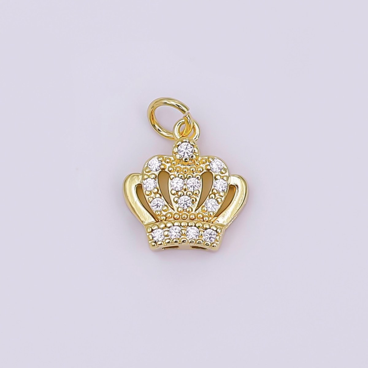 24K Gold Filled Micro Paved CZ Royal Crown Charm in Gold & Silver | AJ326 - DLUXCA