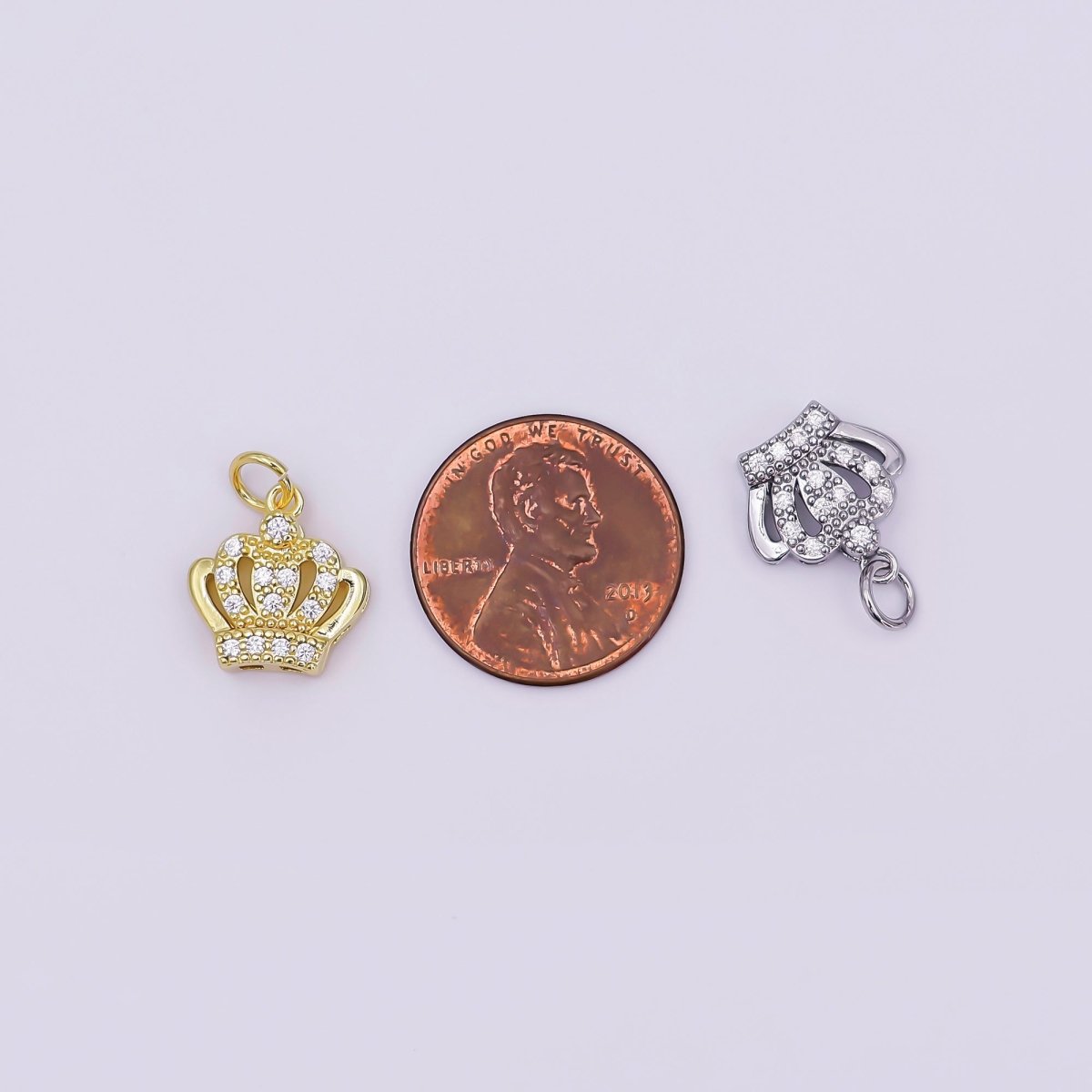 24K Gold Filled Micro Paved CZ Royal Crown Charm in Gold & Silver | AJ326 - DLUXCA