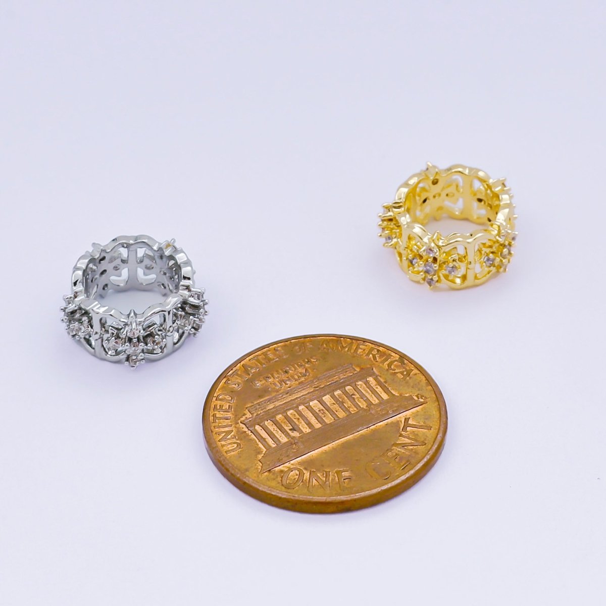 24K Gold Filled Micro Paved CZ Royal Flower Celestial Bead Spacer in Silver & Gold | B036 - DLUXCA